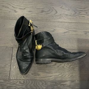 Versus By Versace Black Leather Boots with Gold Accents